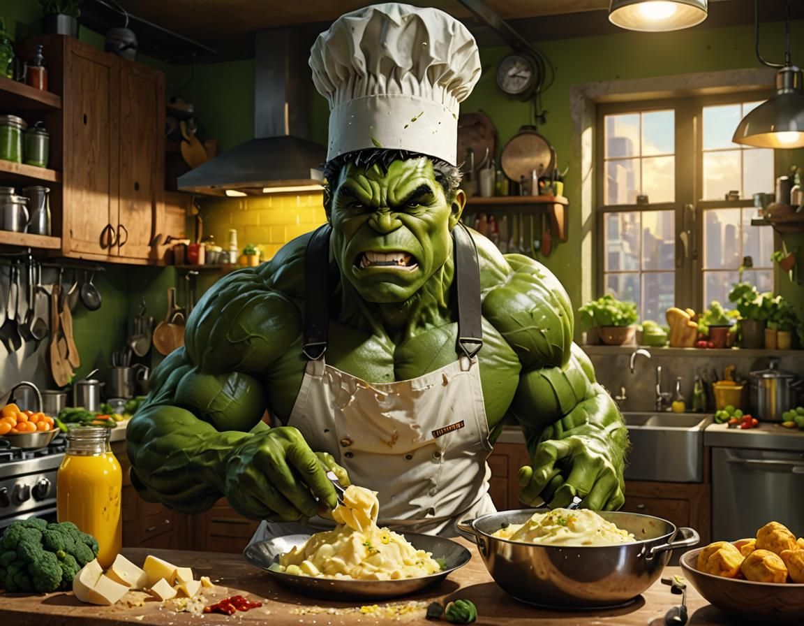The Hulk Makes Mashed Potatoes: Hyperrealistic Concept Art