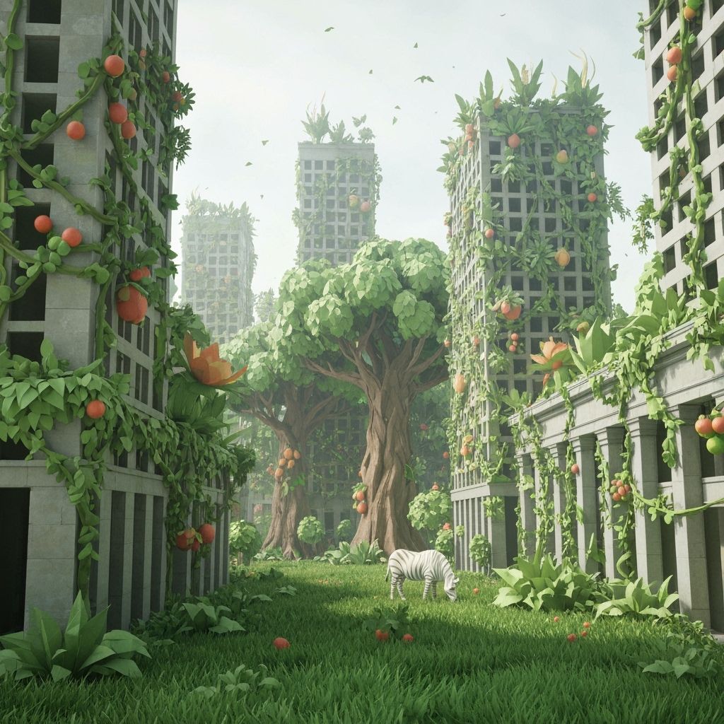 Nature Reclaims Cityscape: Papercraft Metropolis