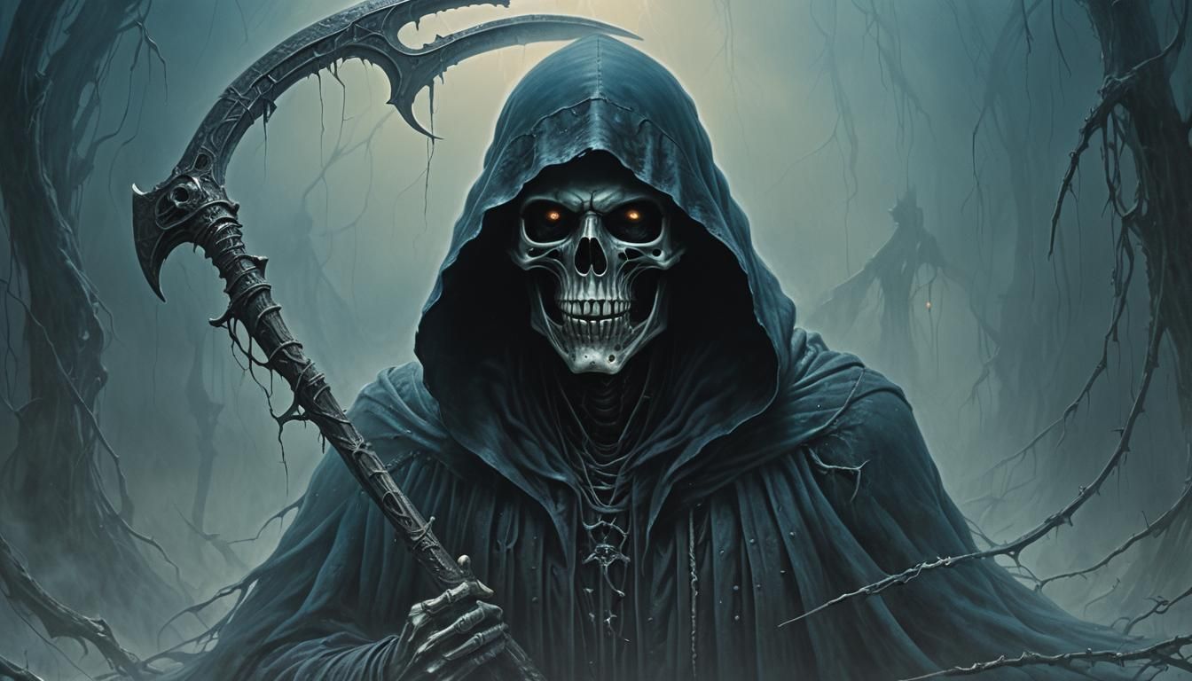 Grim Reaper Close-Up in Dark Surrealist Style