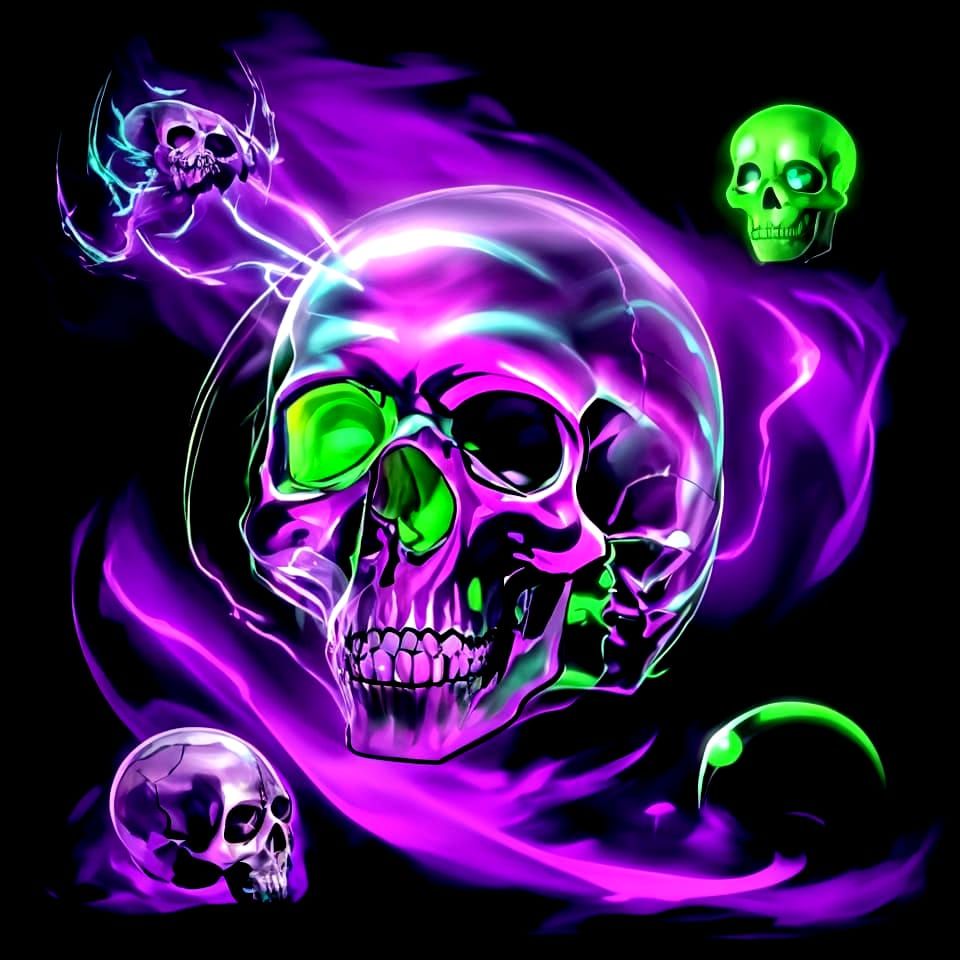 Eerie Electrified Skull with Neon Green Highlights