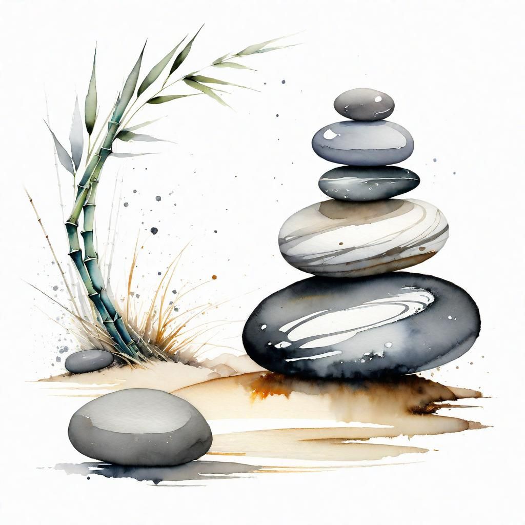 Zen Pebble Stack in Watercolor Style