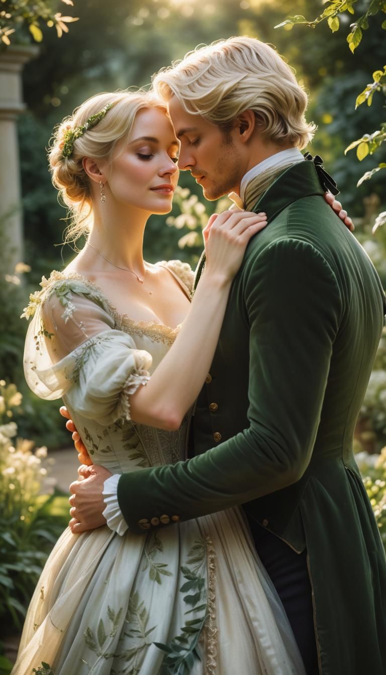 Romantic Regency Garden Dance in Golden Light