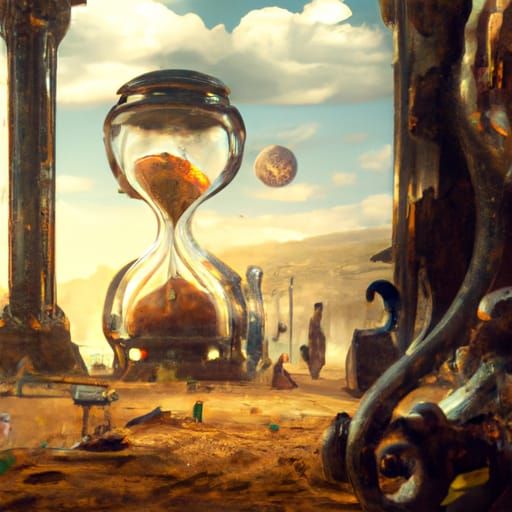 Surreal Hourglass with Melting Clocks and Horses