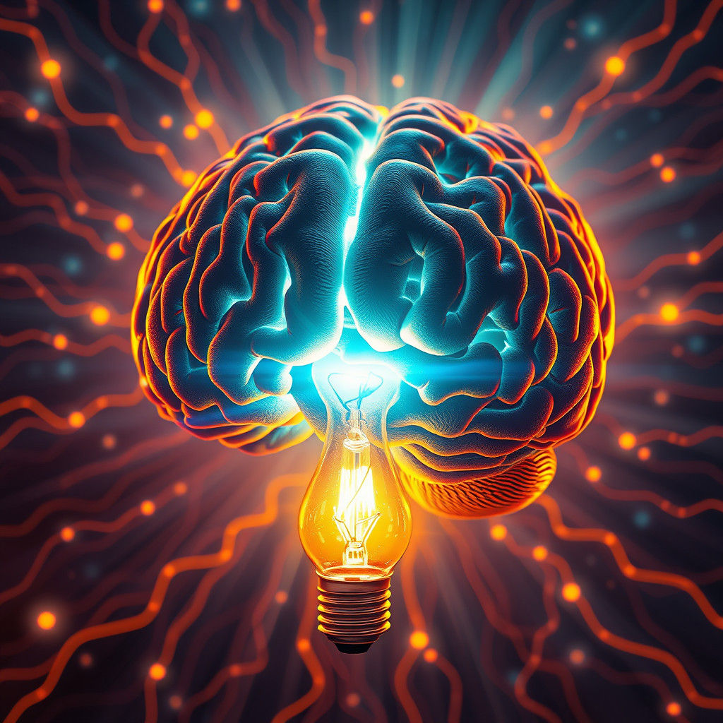 Glowing Brain with Light Bulb: A Surreal Concept