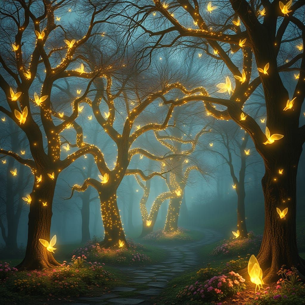 Whimsical Forest Scene in Vibrant Watercolor Style