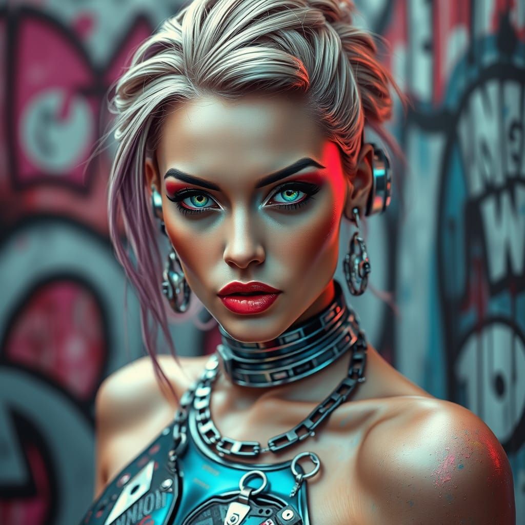 Cyberpunk Goddess in Graffiti Wonderland