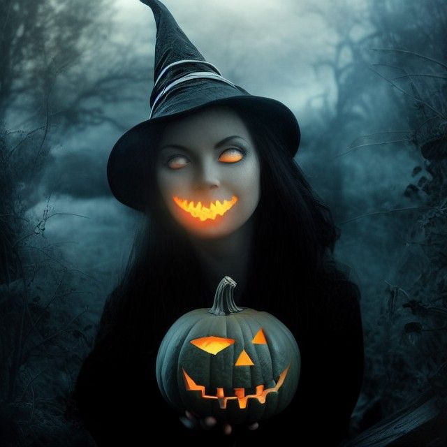 Halloween Witch with Pumpkins: Detailed Concept Art