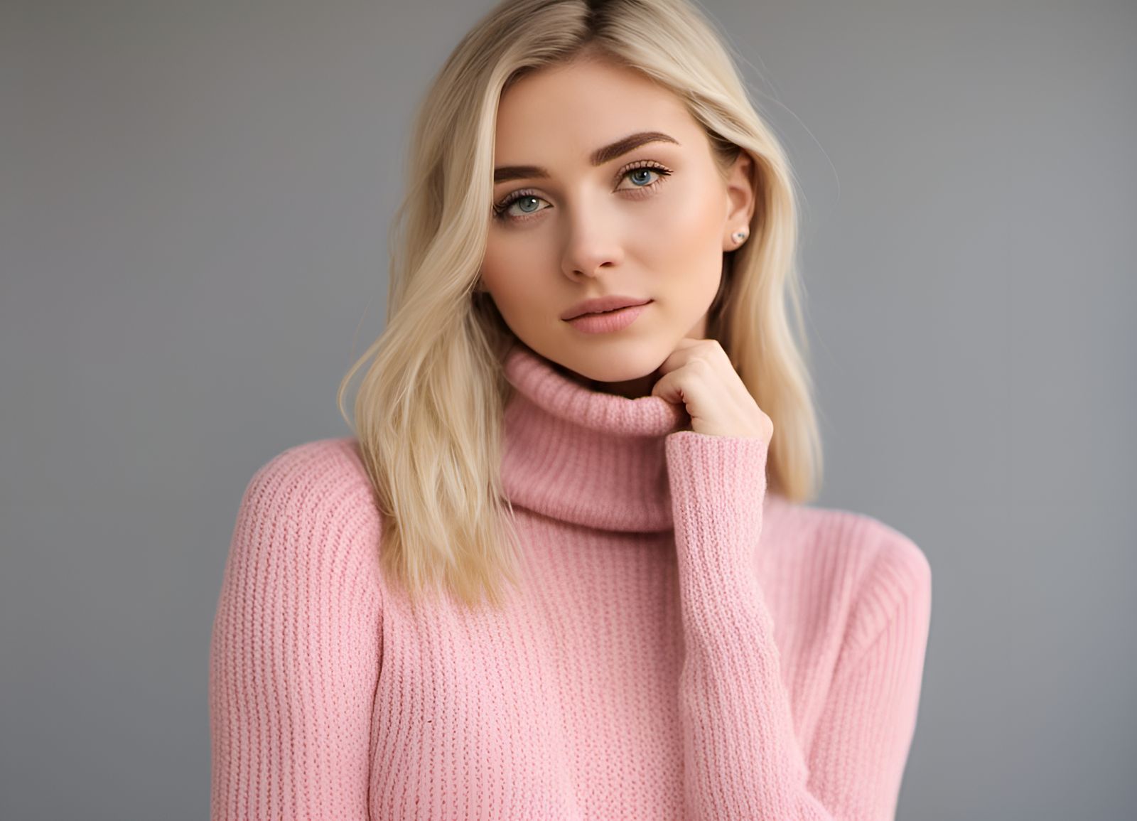 Blonde Woman in Pink Sweater Dress, Coed Style