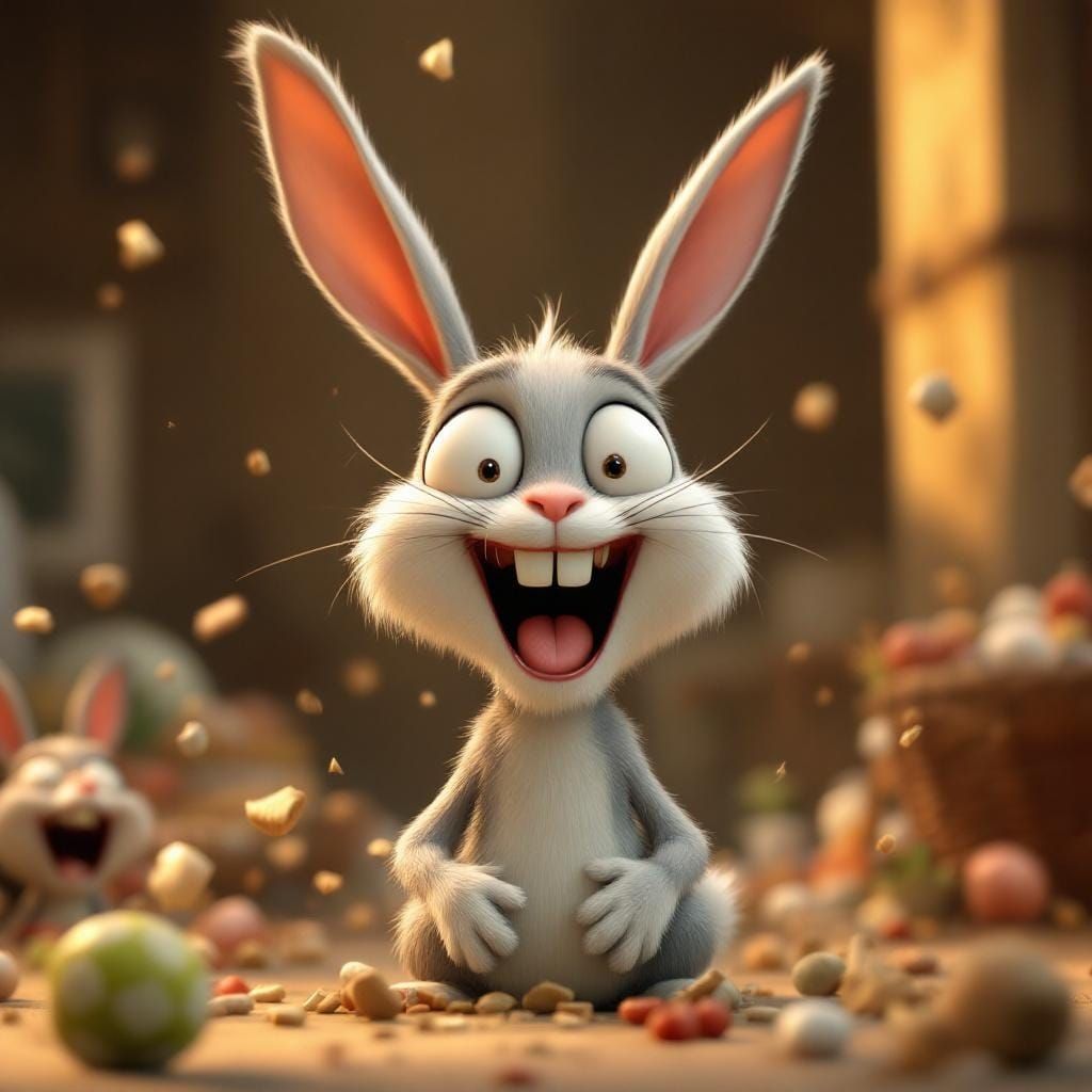 Mischievous Bunny Laughing Hysterically in 3D Cartoon Realis...