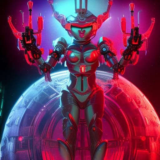 Robotic Empress in Gothic Sci-Fi Castle