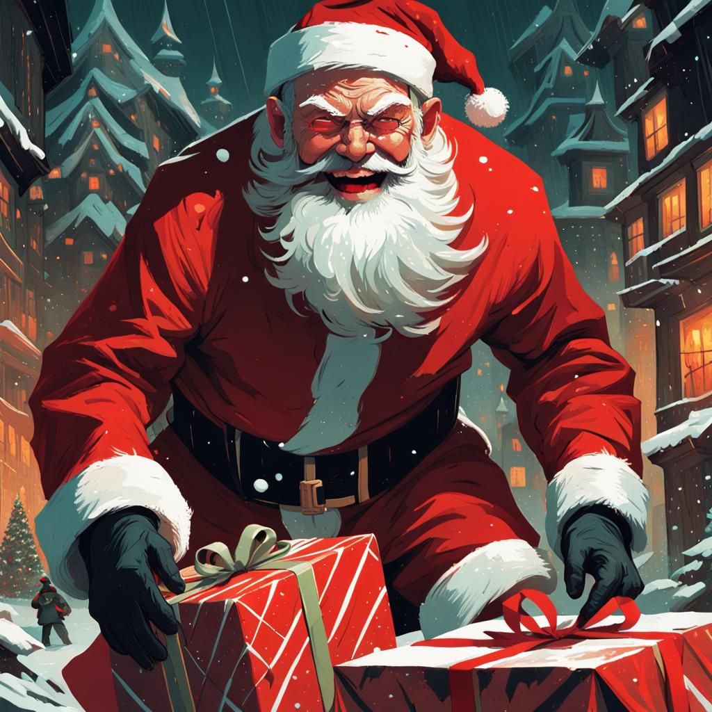 Evil Santa Claus Stealing Presents, Cel-Shaded Art