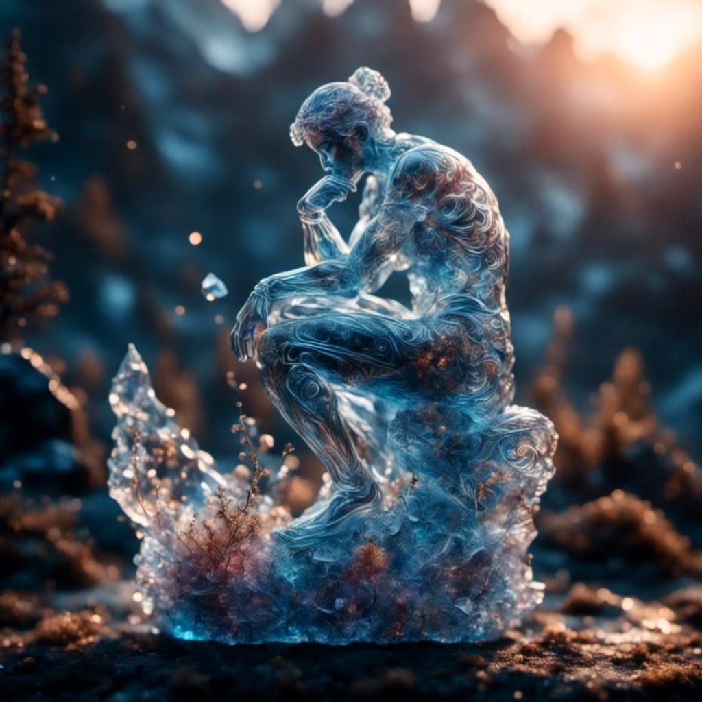 Crystal Statue of The Thinker