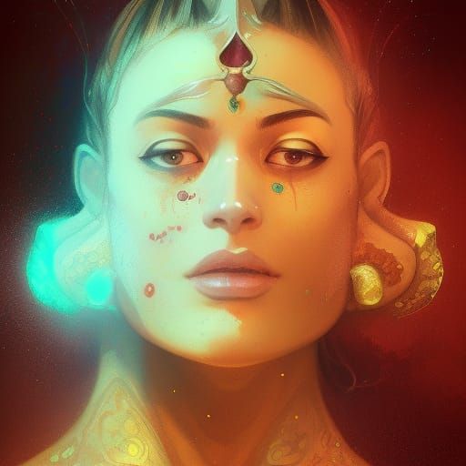 Detailed Portrait of a Hindu Monster in Art Nouveau Style