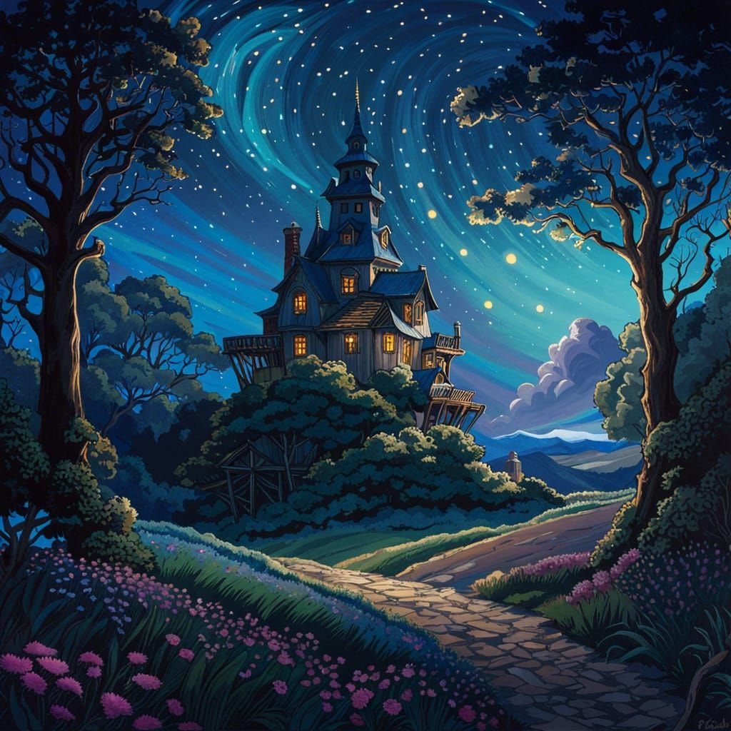 Magical Starry Sky Windmill in Triadic Colors