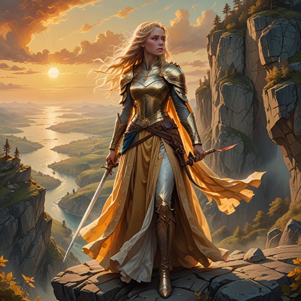 Majestic Princess Stands Tall in Epic Fantasy Landscape