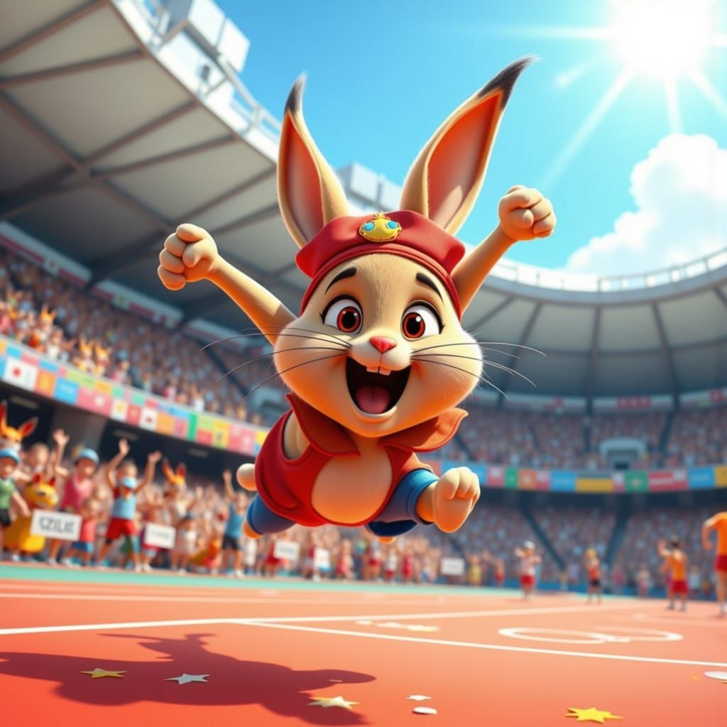 Cartoon Rabbit's Olympic Long Jump, Pixar Style