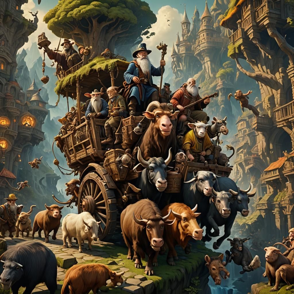 Discworld Carried by Hogs and Goats: Fantasy Art