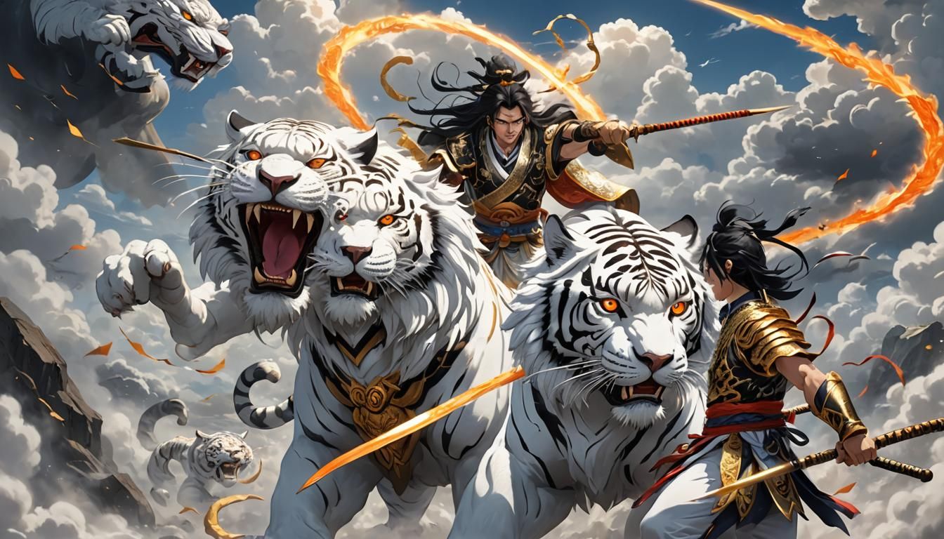 Japanese Deity with Tiger: 3D Anime Art