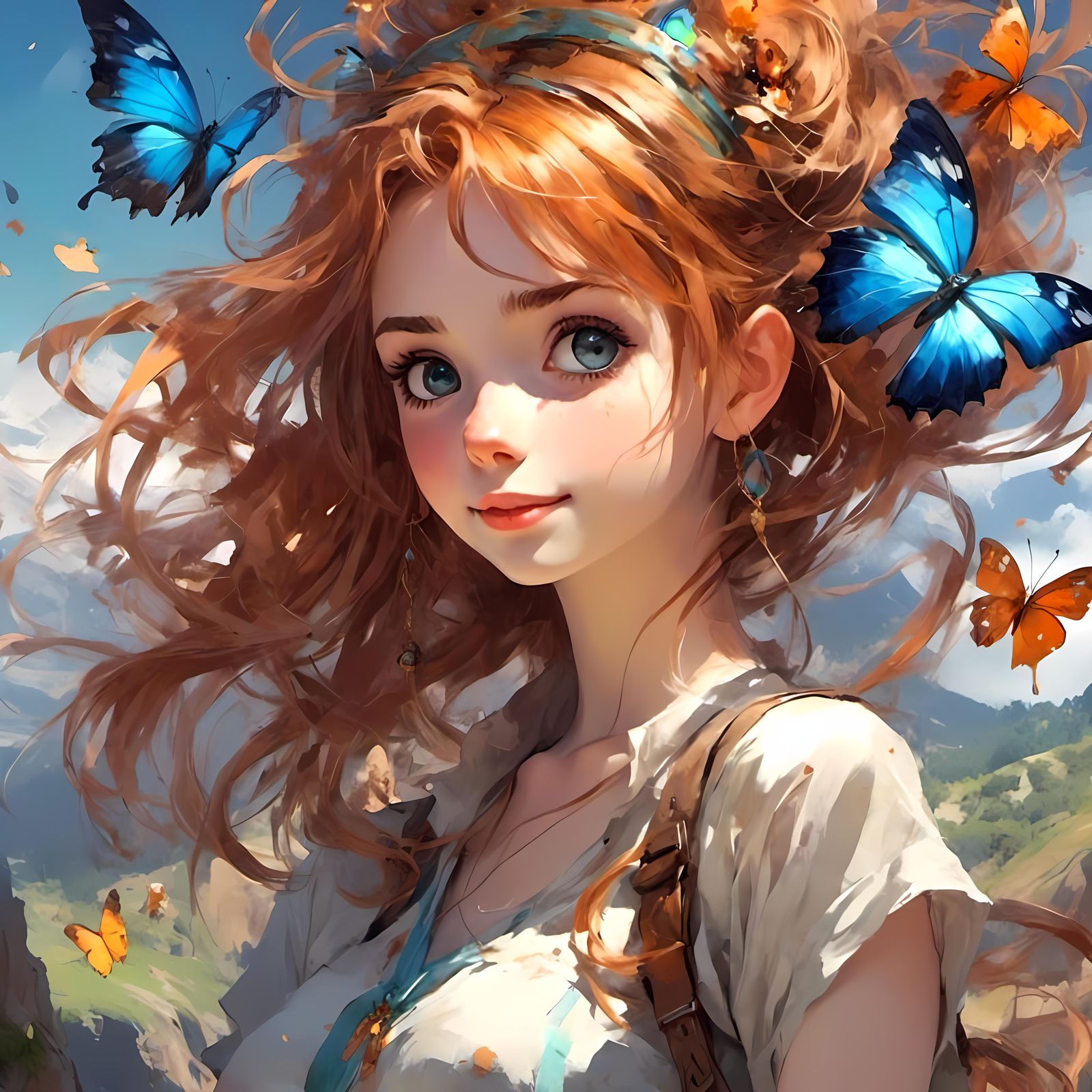 Anime Girl Adventure with Butterfly Gems