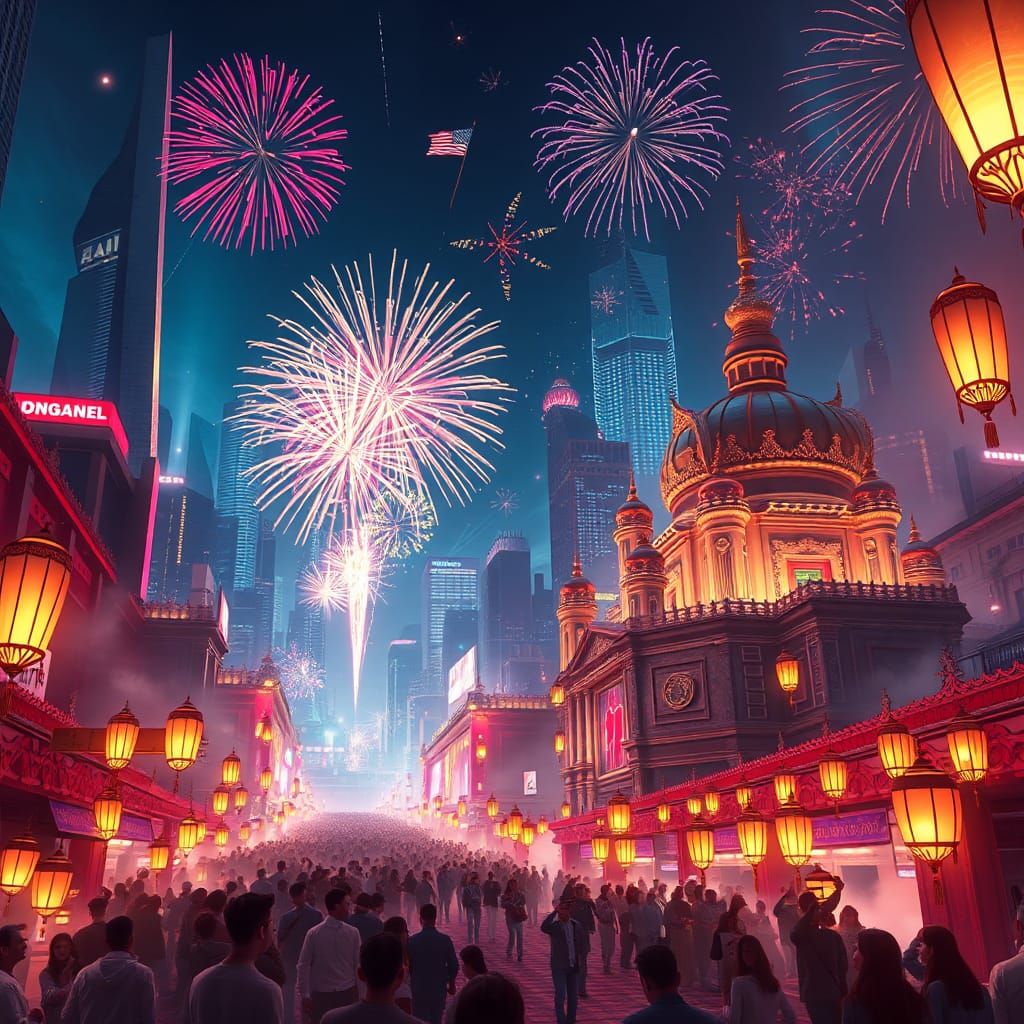 Futuristic Independence Day Celebration in Matte Painting St...