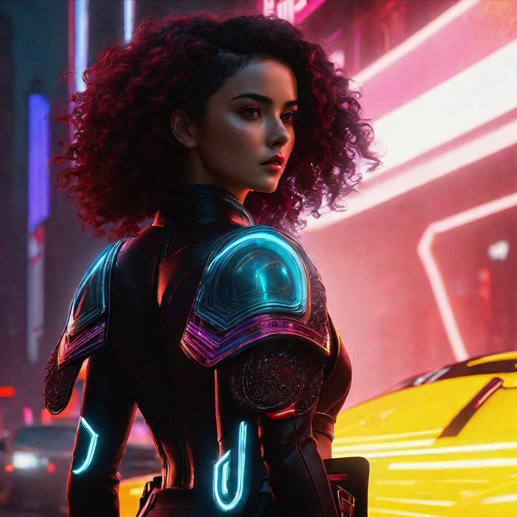 Beautiful hot female at cyperpunk future