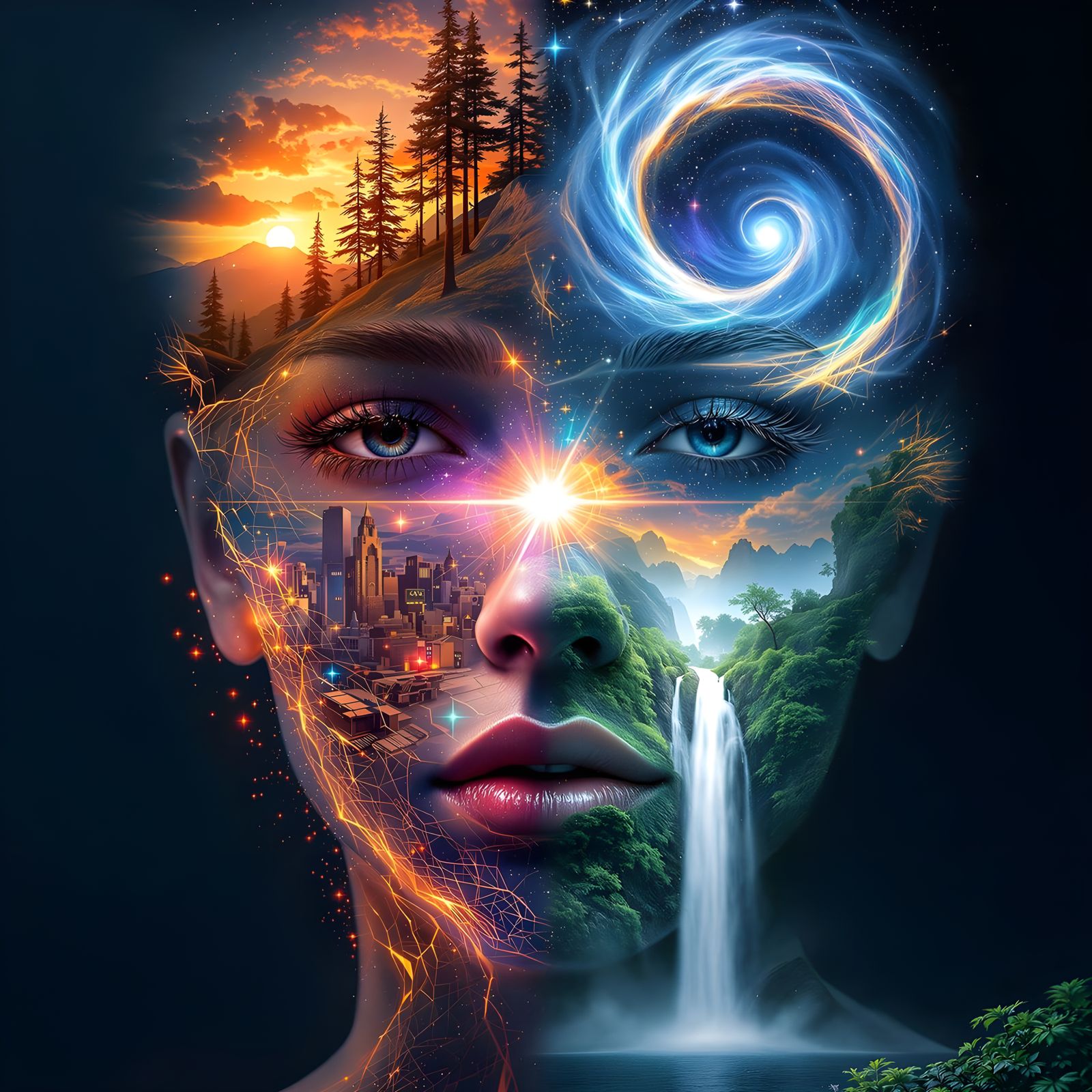 Anime-Style Portrait of Futuristic Faces