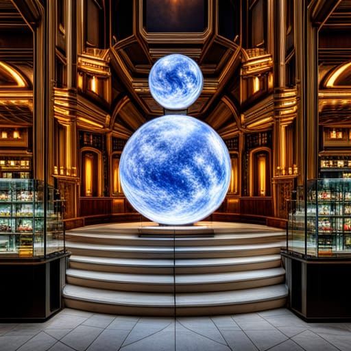 crystal shop inside of a giant glowing orb