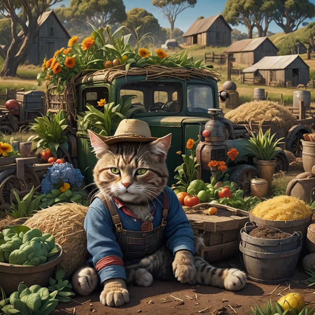 Sleeping Farmer Cat in Australia: Detailed Matte Painting
