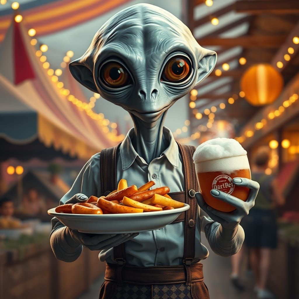 Bavarian Grey Alien Celebrates Oktoberfest in Traditional At...
