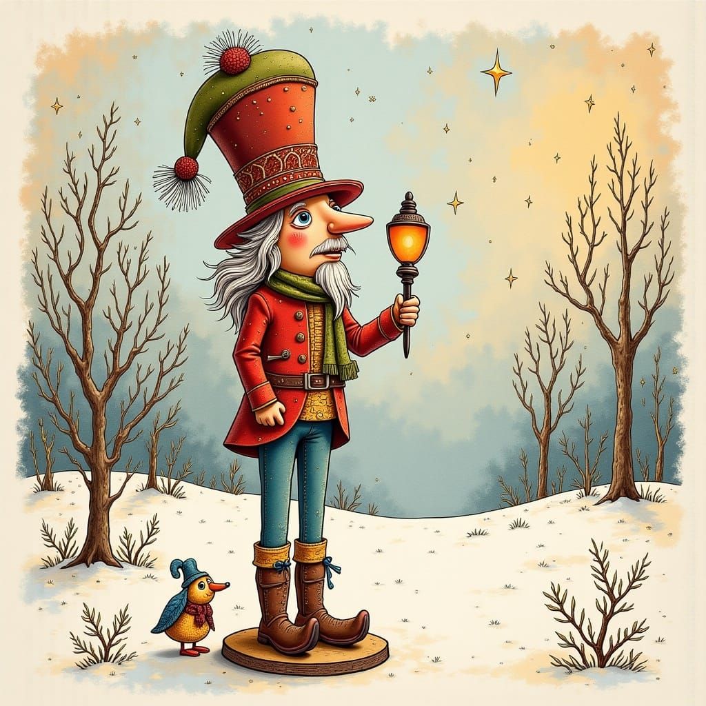 European Winter Nutcracker in Quentin Blake Style