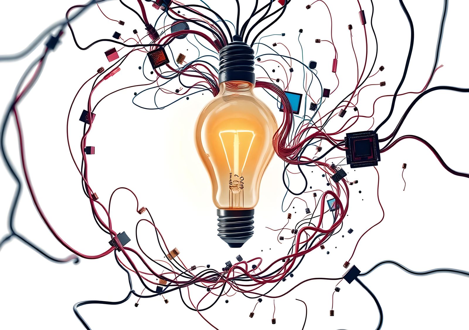 Idea Lightbulb with Technology Icons in Detailed Digital Art