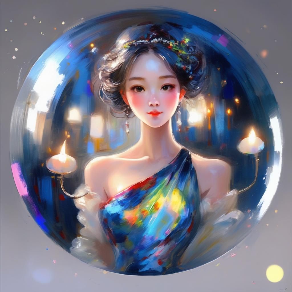 Lady in Glowing Gown with Celestial Hair