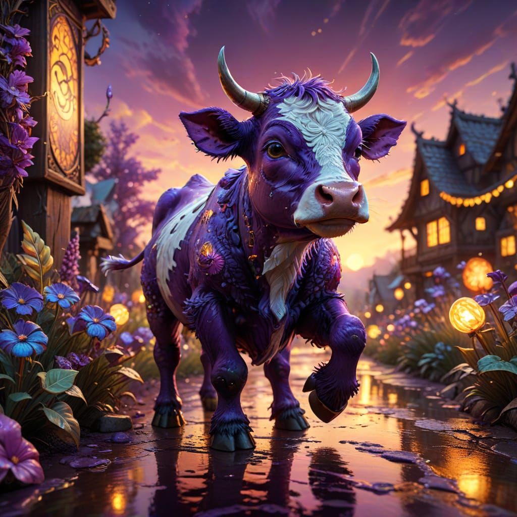 Chibi Purple Cow Runs Through Candy Land