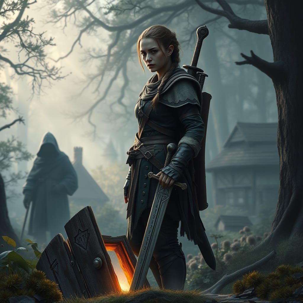 Ethereal Warrior Emerges from Mysterious Forest Glade