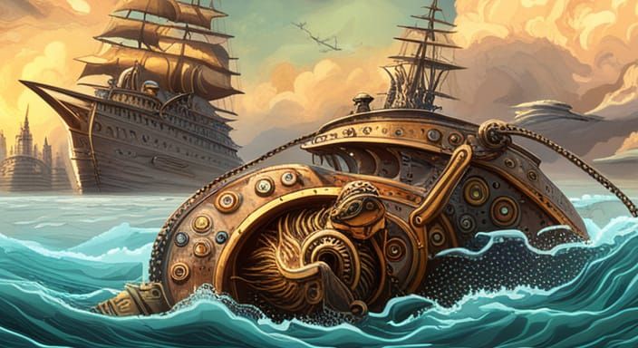 Nautilus vs Pirates in Retrofuturistic Caribbean Sea