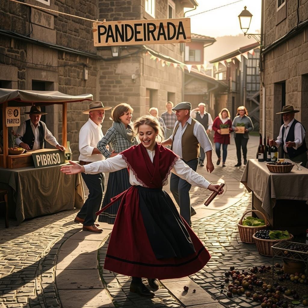 Galician Dancer with Pandeiro in Golden Light