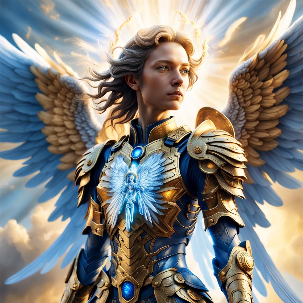 Hyperrealistic Metatron Angel with Golden Armor