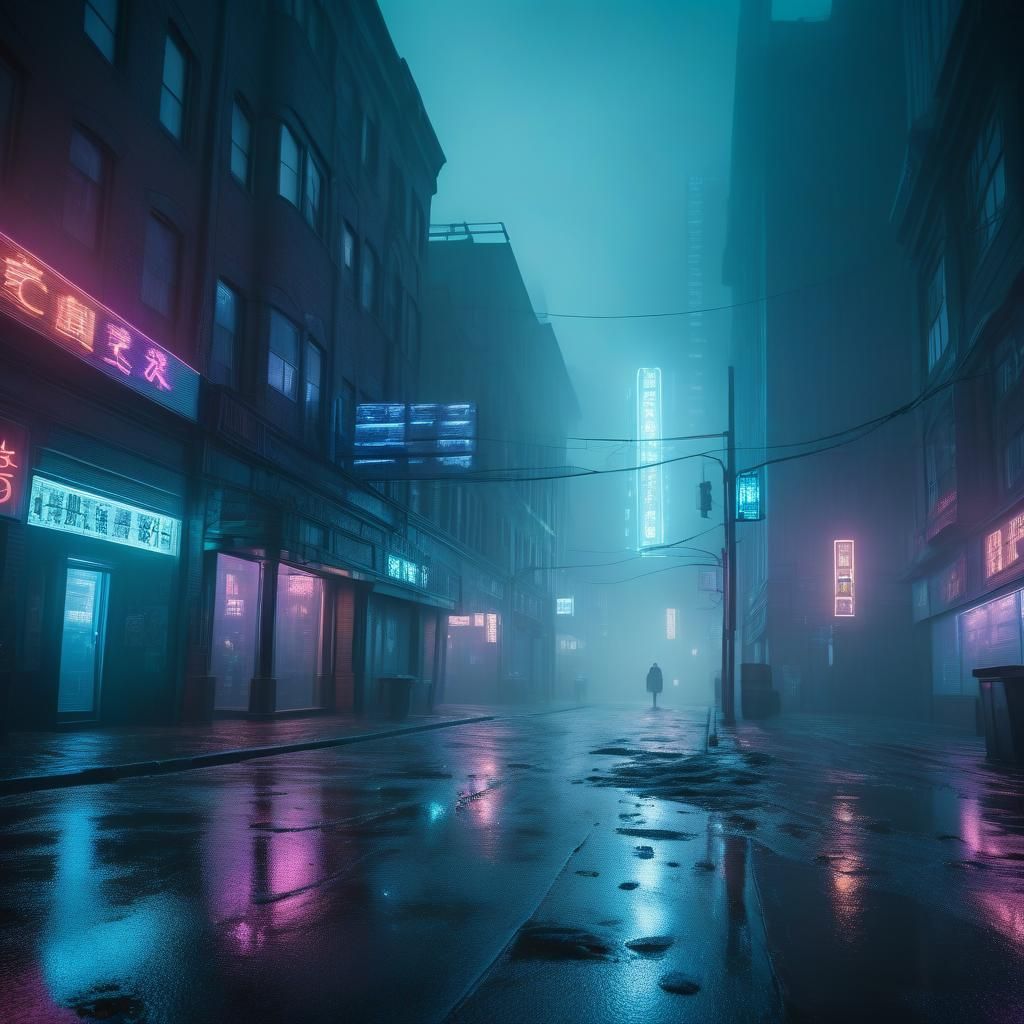 Dark City Street Scene in Cold Colors