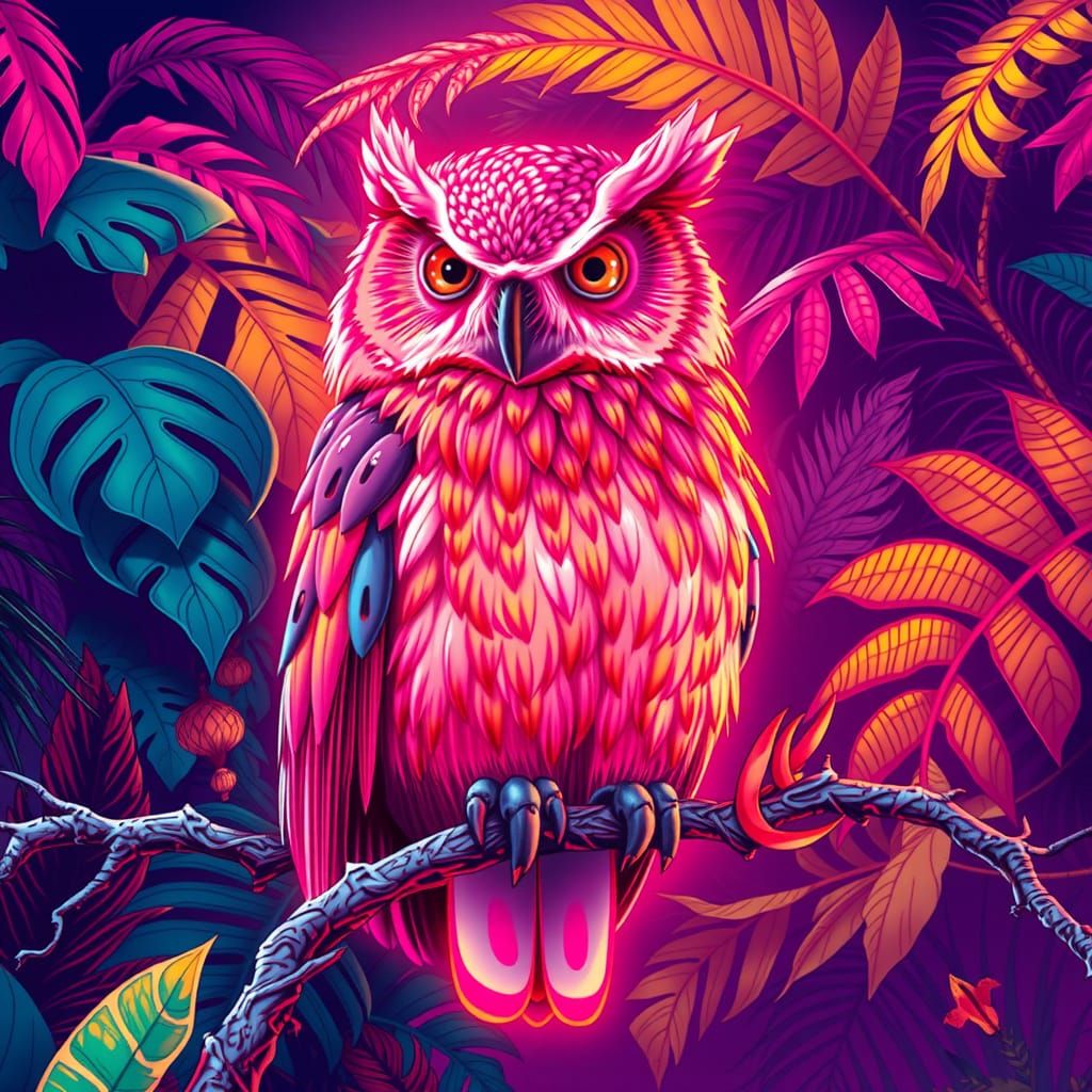 Electric Owl with Neon Feathers in a Futuristic Style