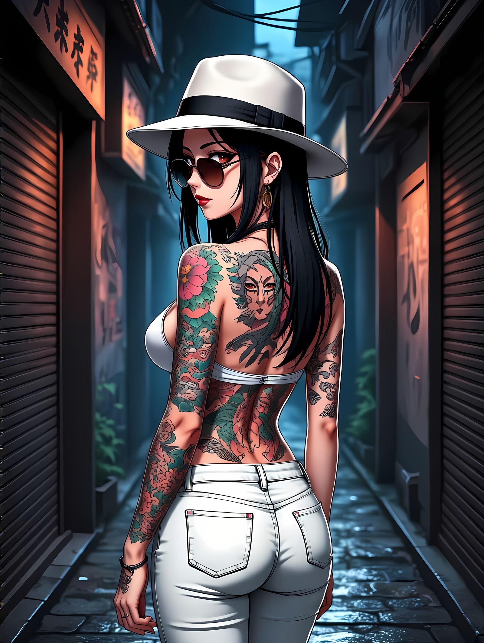 Anime-Style Woman in Hidden Japanese Alley