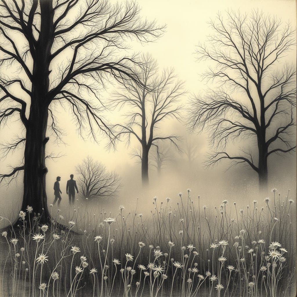 Dreamy Hyperdetailed Ethereal Landscape in Charcoal