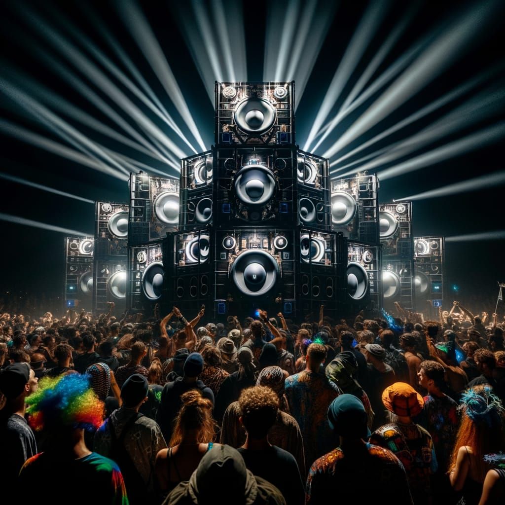 Energetic Outdoor Rave Scene at Night