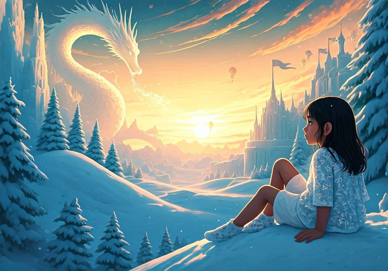 South Asian Girl Enjoys Serene Snowy Scene in Ethereal Lands...