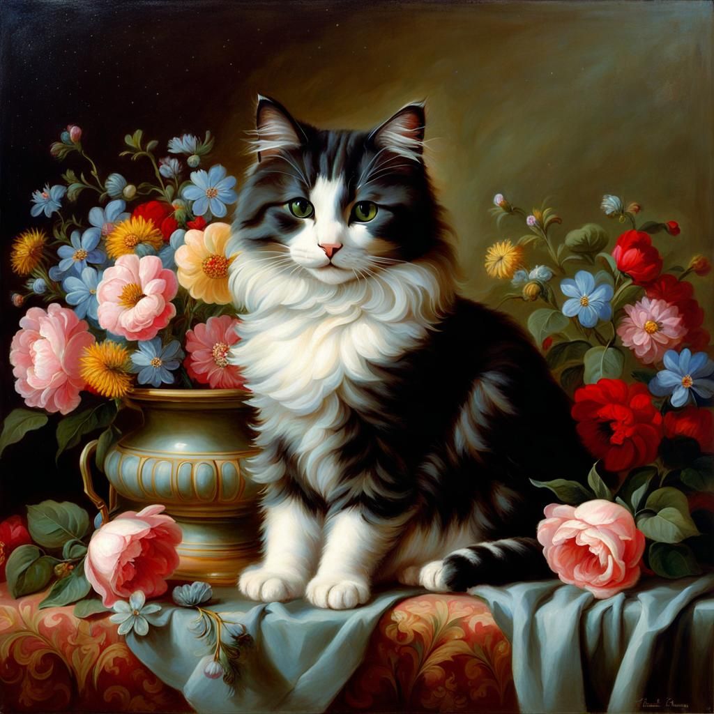 Cat Portrait in Rococo Neoclassical Style