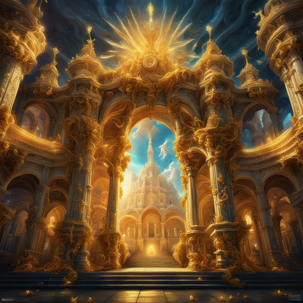 Angelic Architecture with Golden Light and Jewels