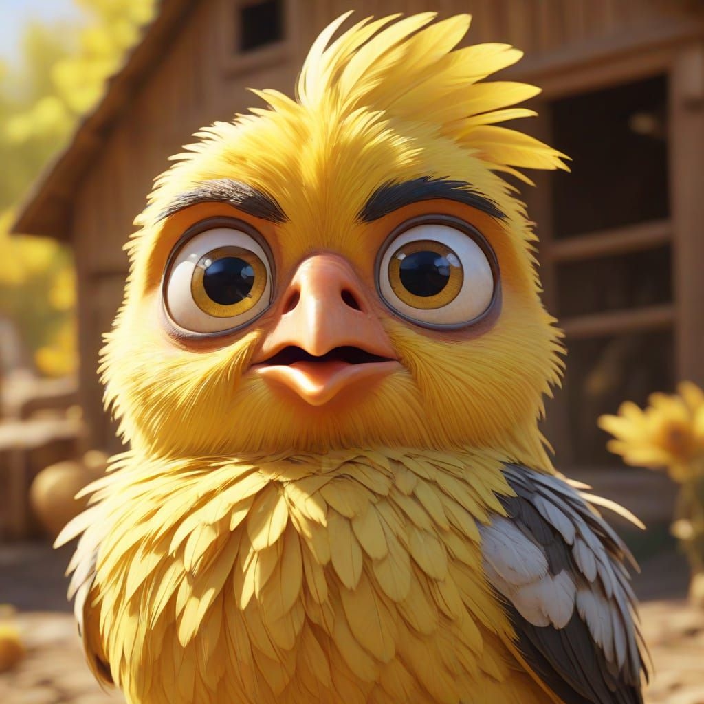 Grumpy Chick Concept Art in Pixar Style