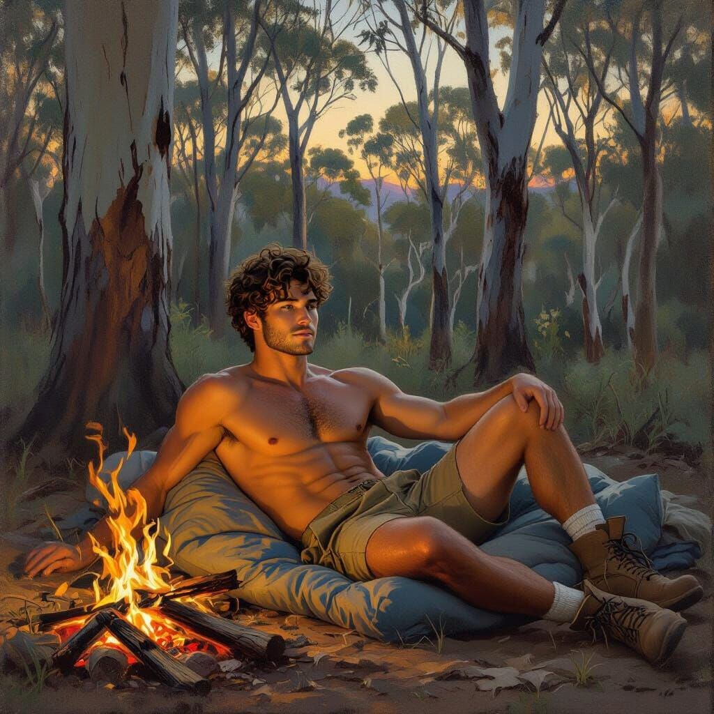 Eucalyptus Forest Clearing at Dusk in Art Style