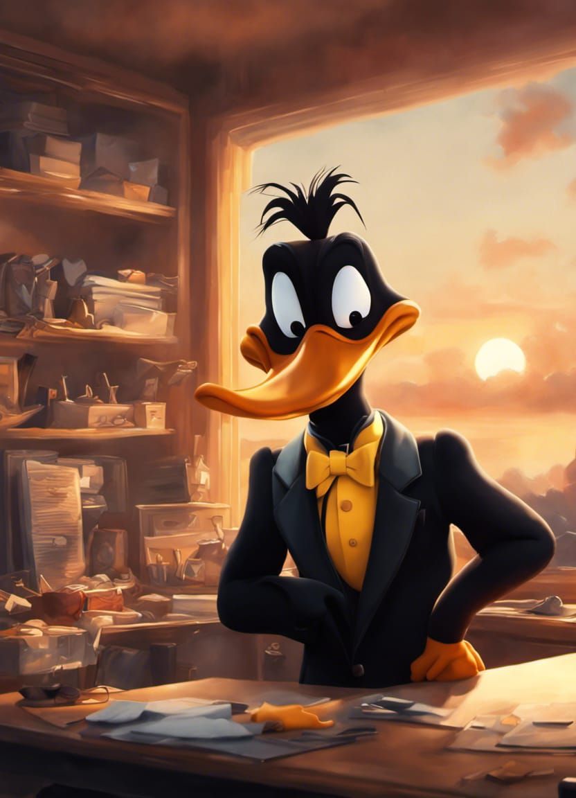 Daffy Duck Portrait in Dressing Room at Sunset