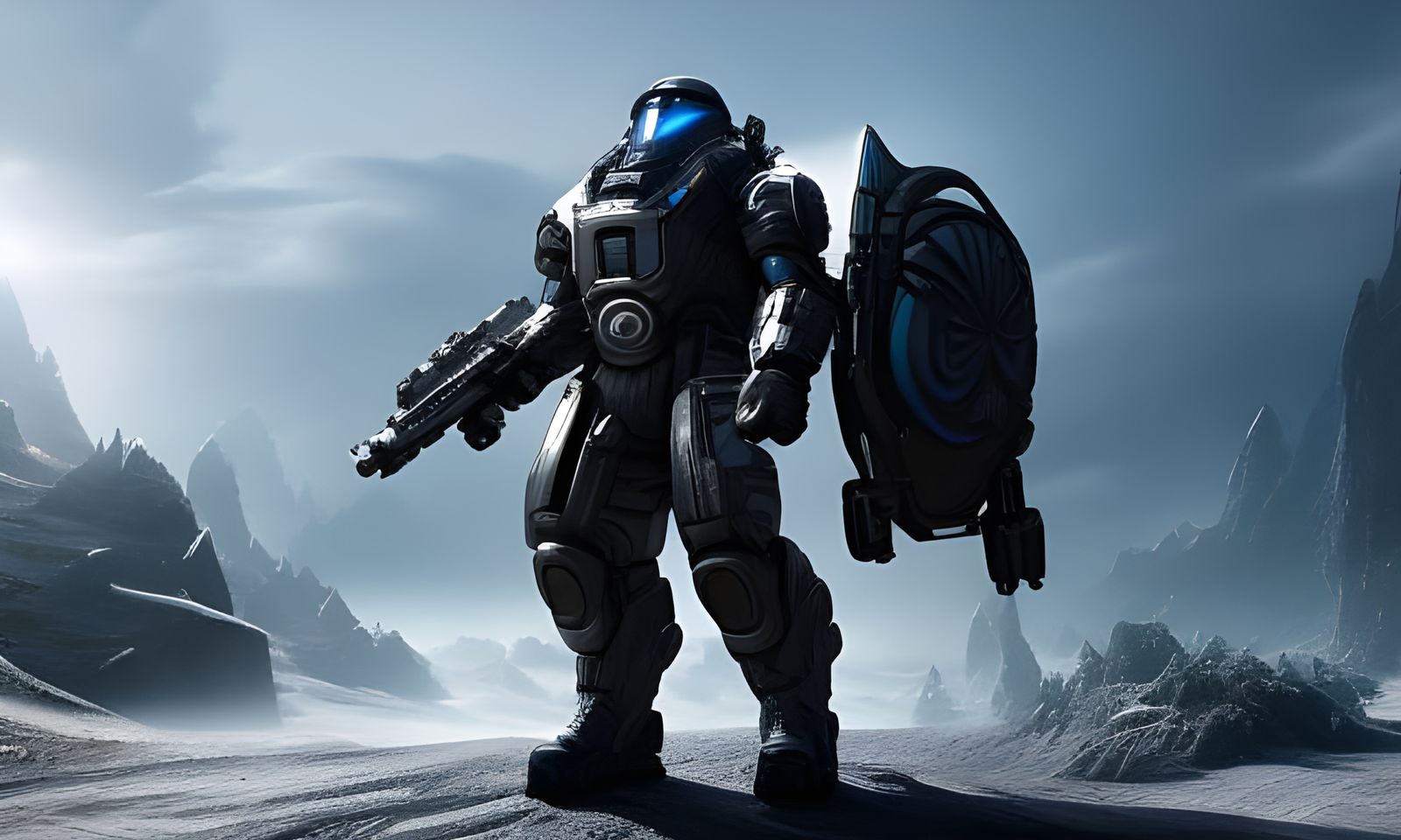 Robot Warrior on Alien Planet in Golden Armor