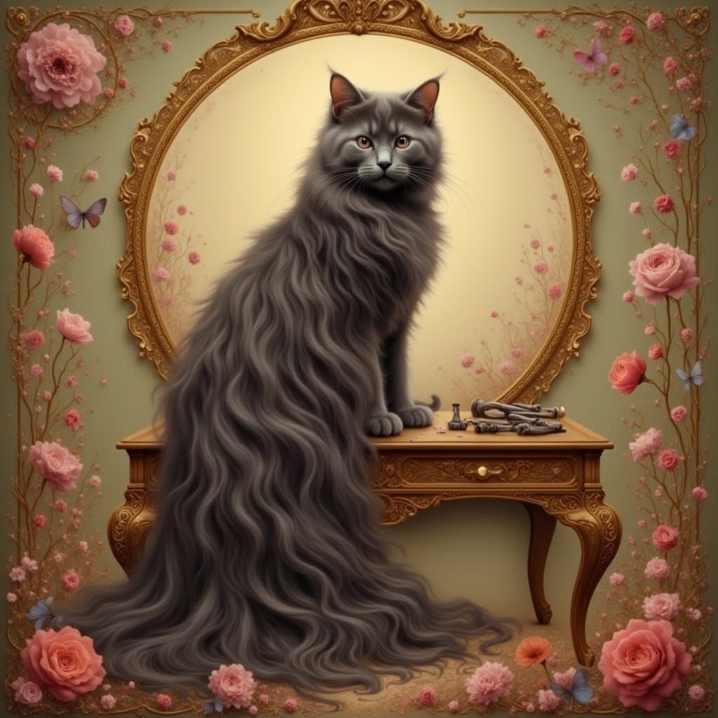 Feline Beauty with Whimsical Curlers